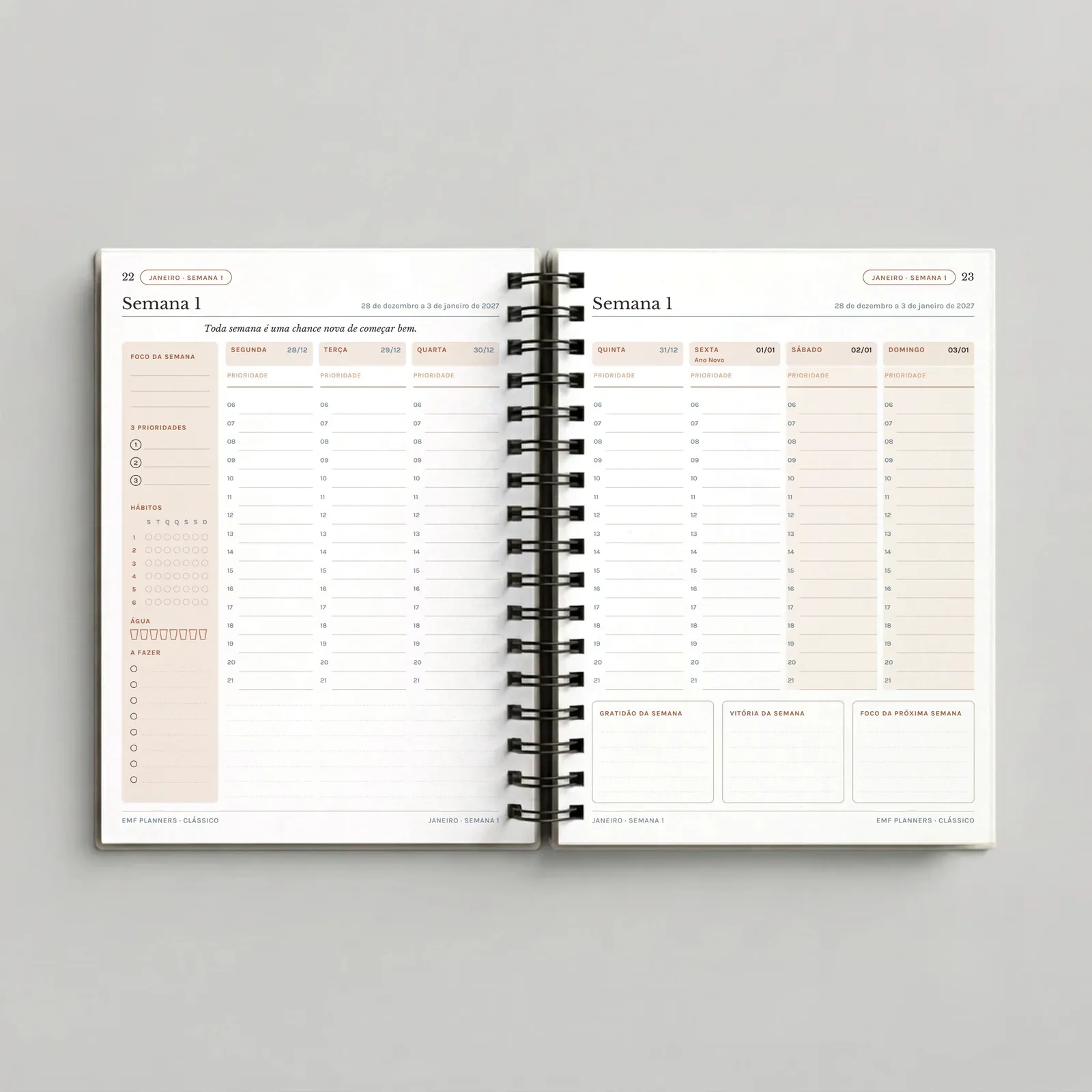 Planner Atelier – Terracota, páginas internas