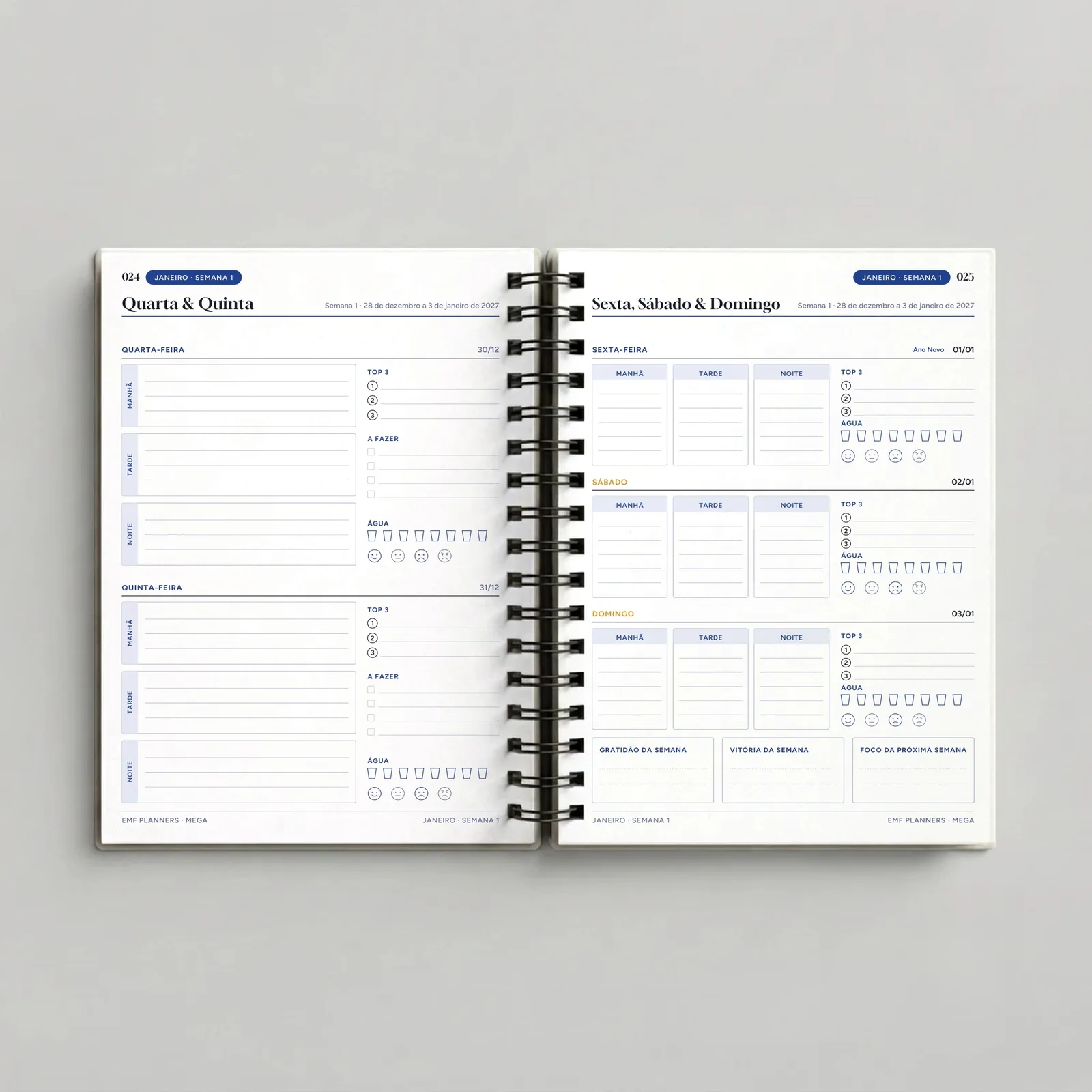 Planner Cobalto – Azulejo, páginas internas