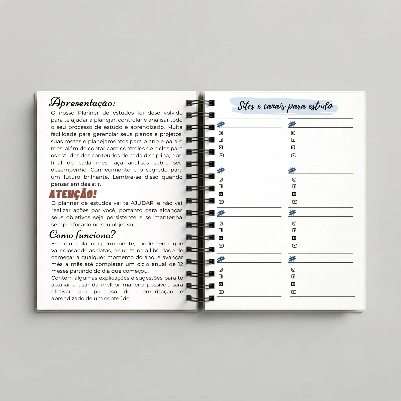 Planner de Estudos Acqua – Acqua, páginas internas