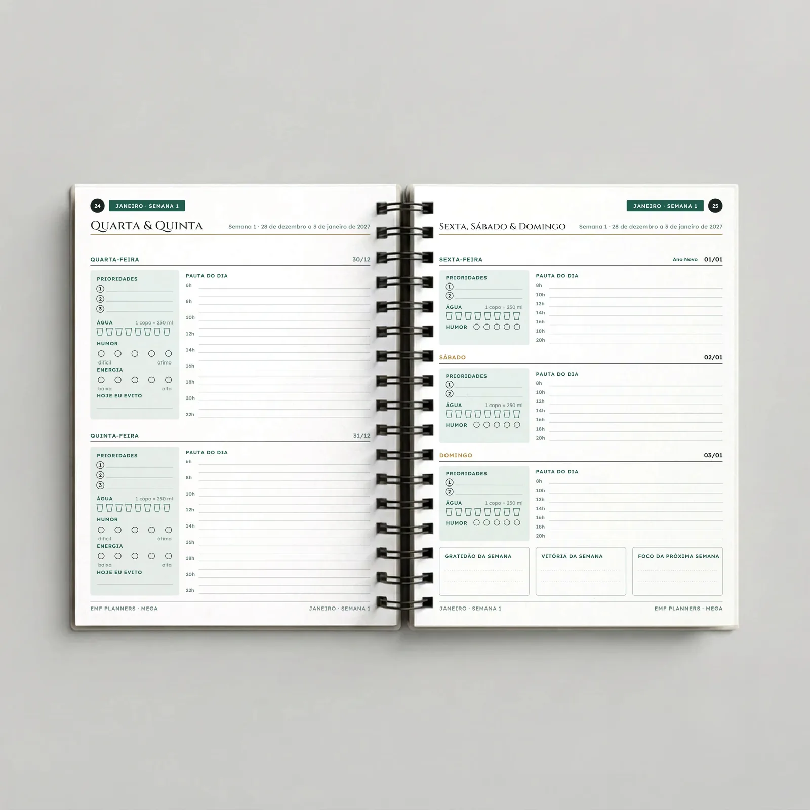 Planner Jade – Esmeralda, páginas internas