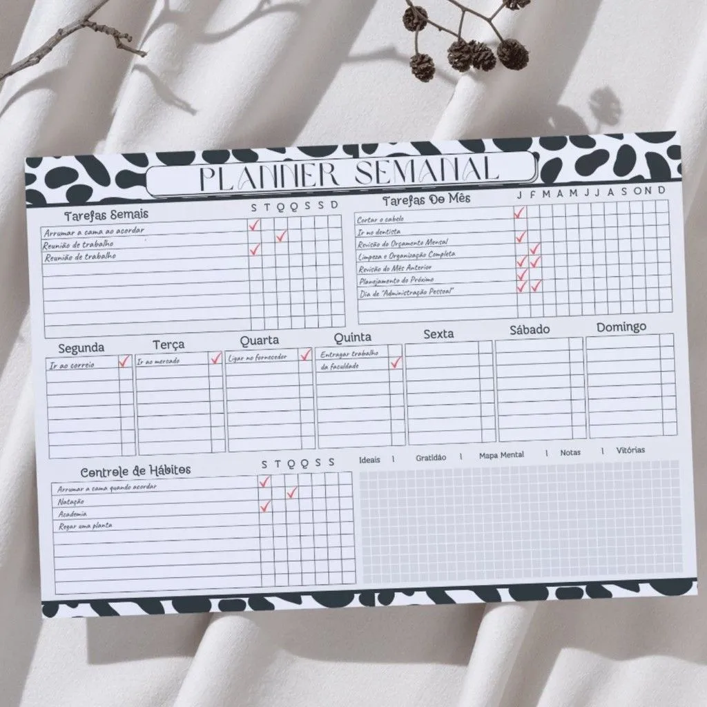 Planner Semanal Black Moo, páginas internas