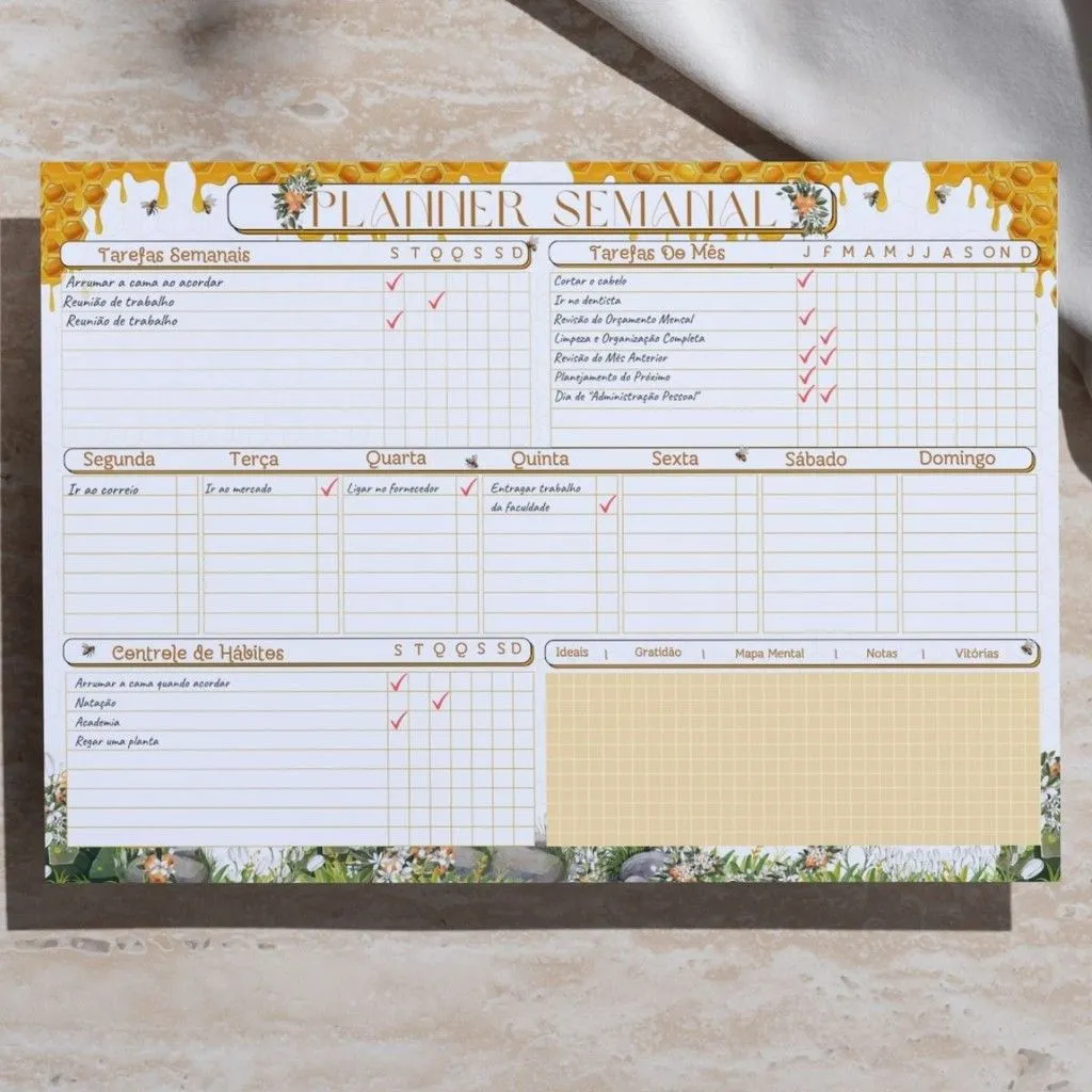 Planner Semanal Bee, páginas internas