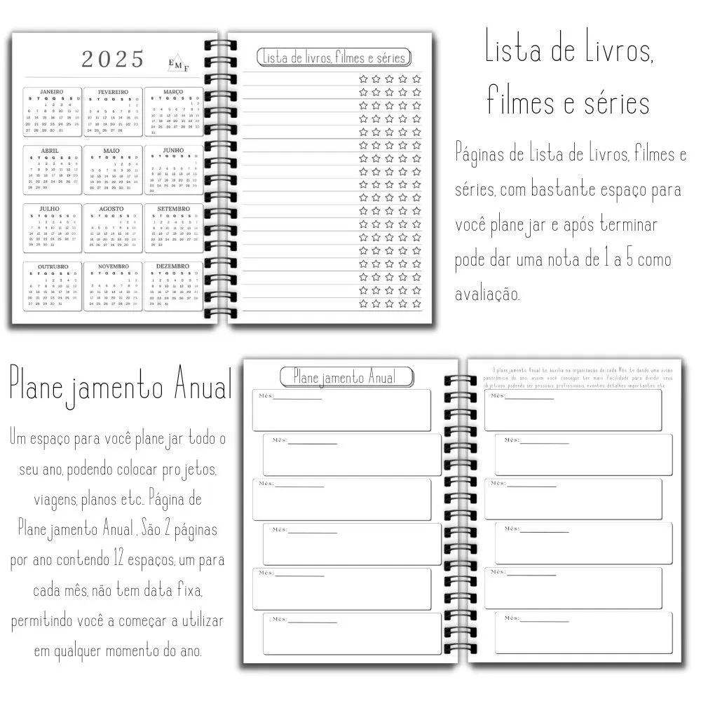 Planner Strategy Preto com Dourado, páginas internas