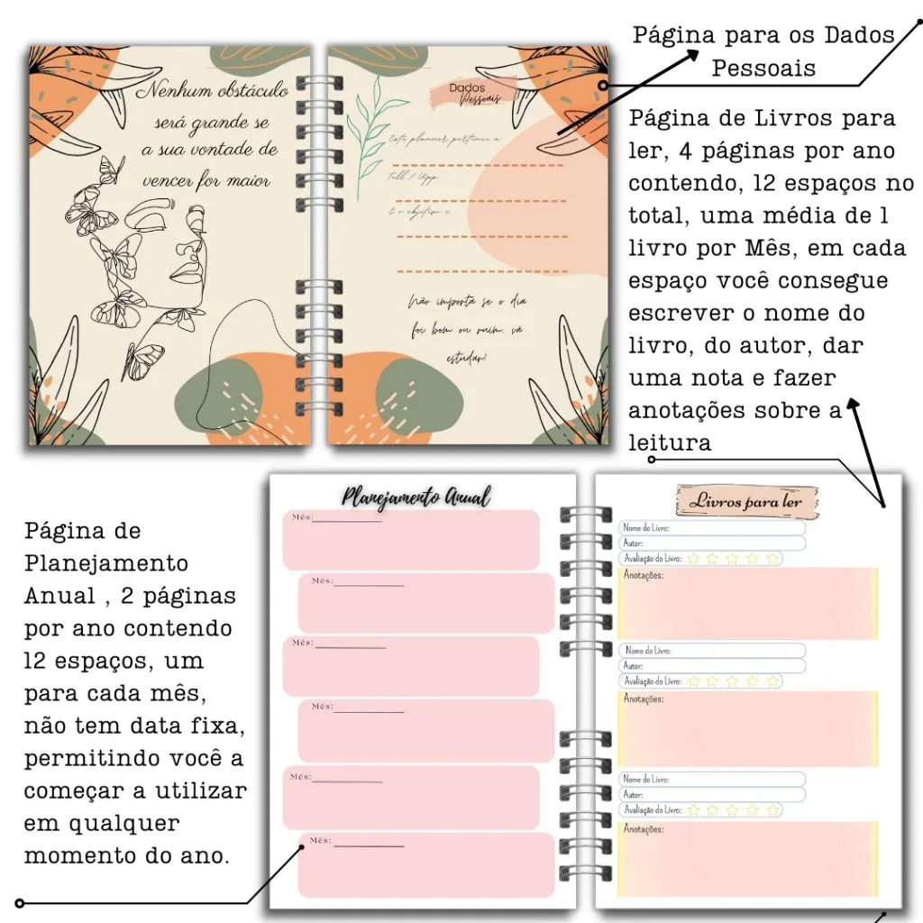 Planner de Estudos, páginas internas