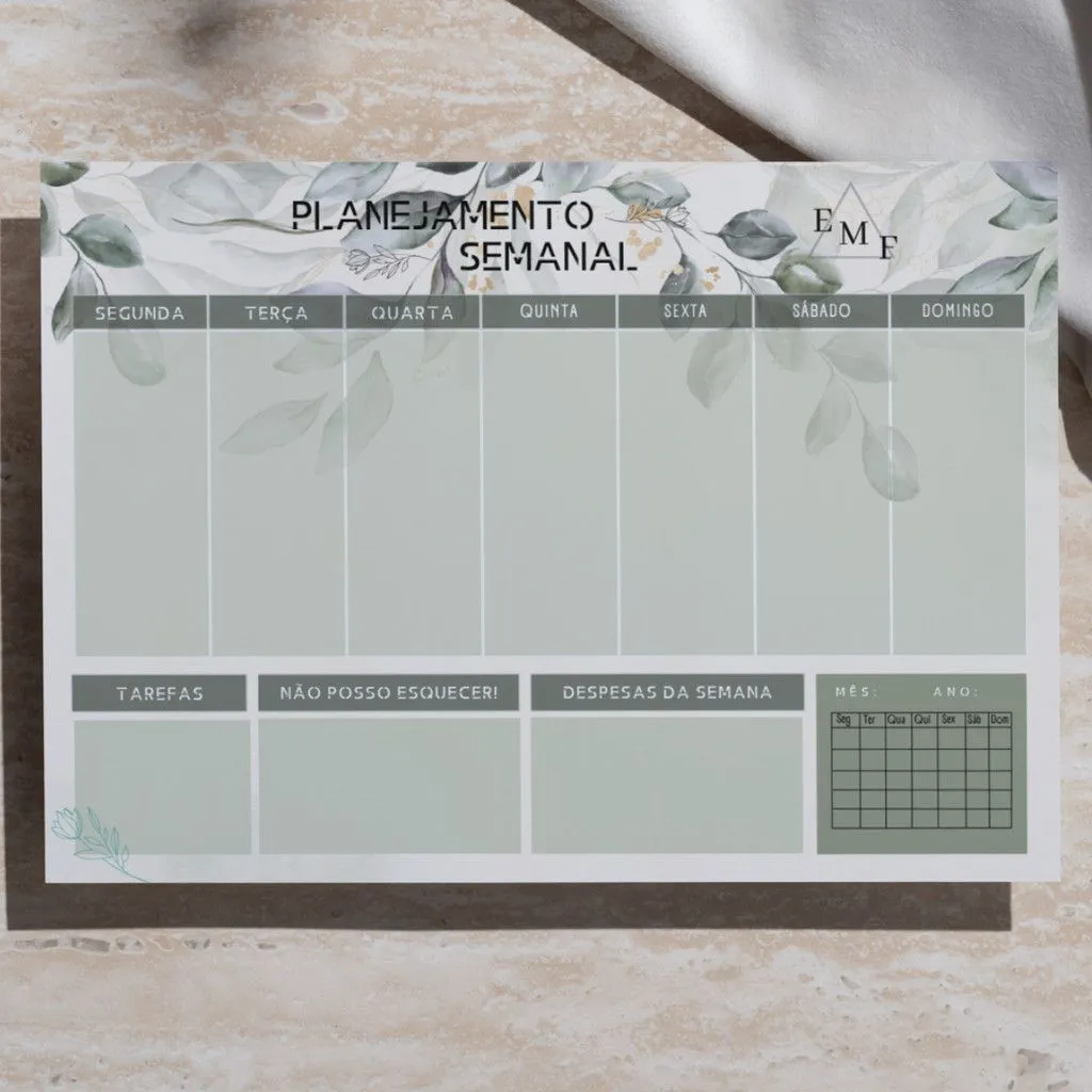 Planner Semanal Floral, páginas internas